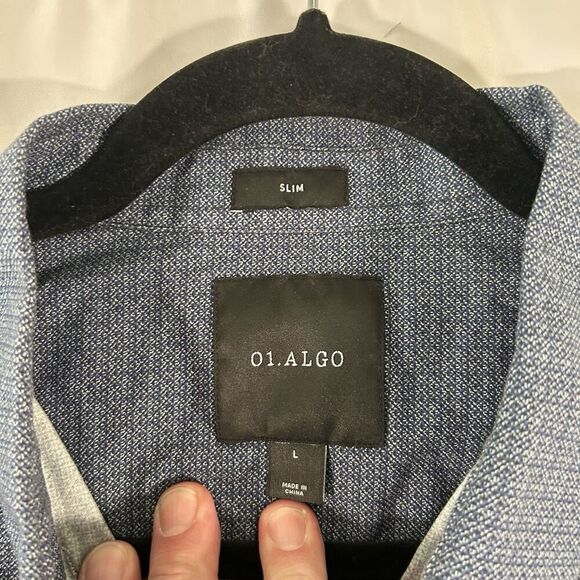 01.algo Dress Shirt Men's Large Blue Slim Button Up Long Sleeve Cotton Blend - Picture 4 of 8